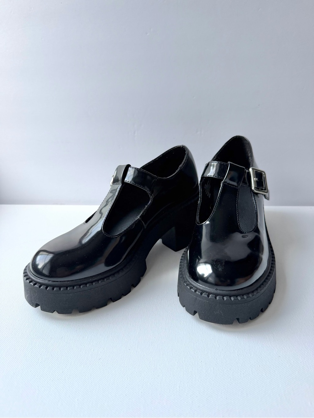 Madden Girl Tituss Mary Jane Heels 6.5 Black Patent Platform Chunky Y2K Goth